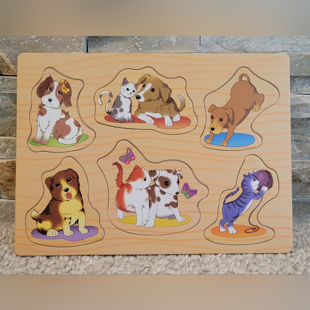 Children's Dog-Themed Puzzle Board 6 Pieces, 8.5" x 11.5"